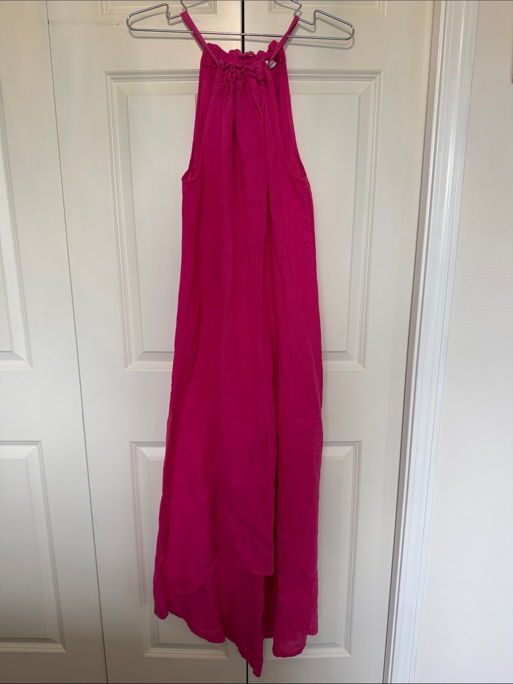 Made in Italy Bright Fuchsia high low  Halter Maxi Dress. 100 % linen